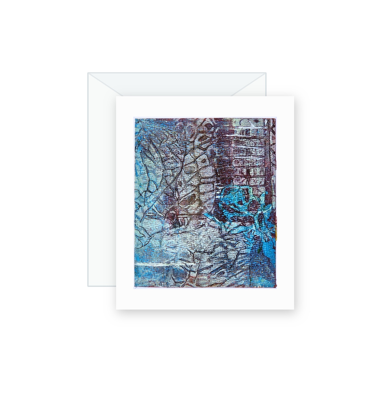 Ocean Leaves handmade greeting card, original watercolor and acrylic painting on card paper