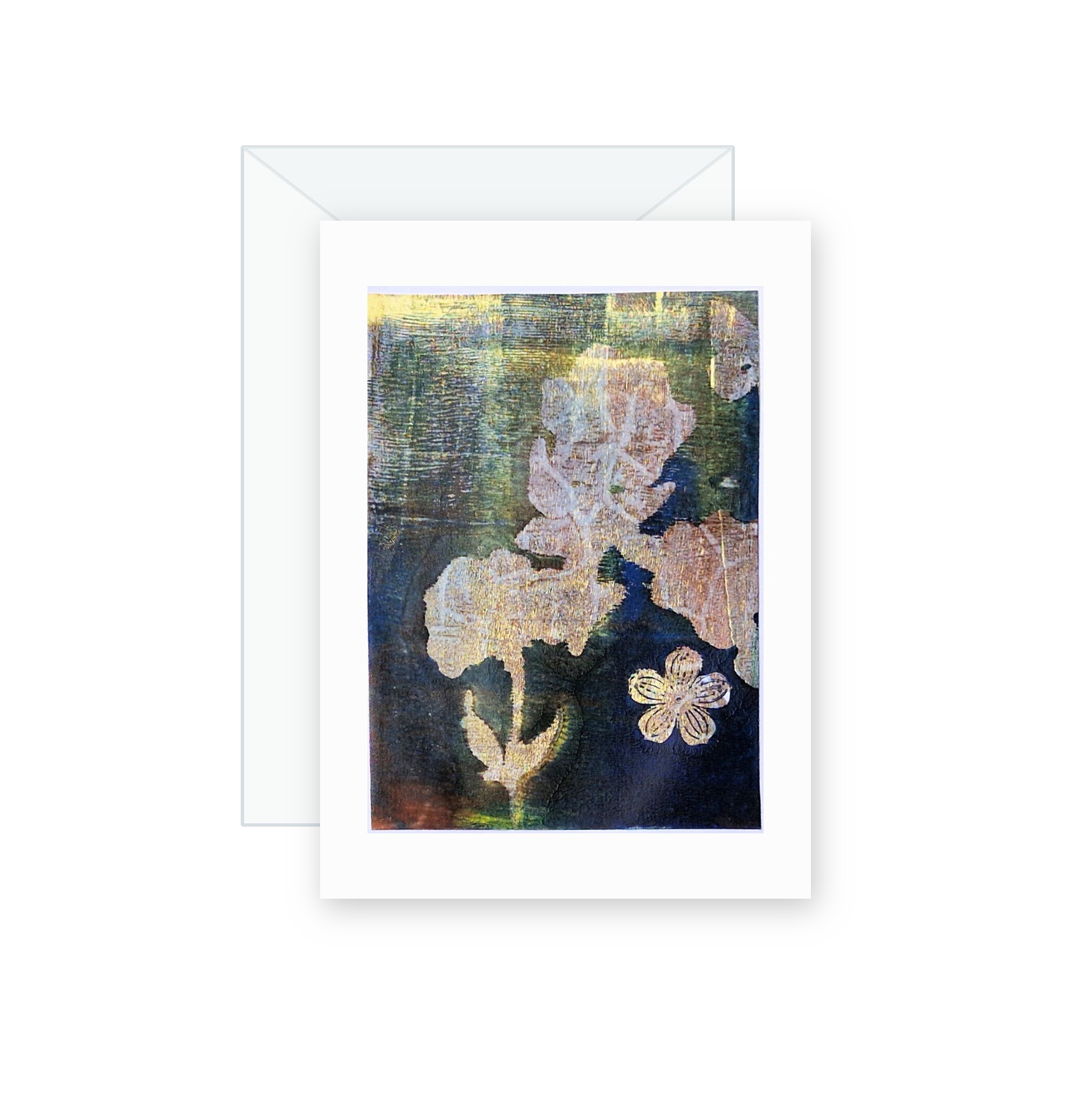 Golden Iris handmade greeting card, original watercolor and acrylic painting on card paper
