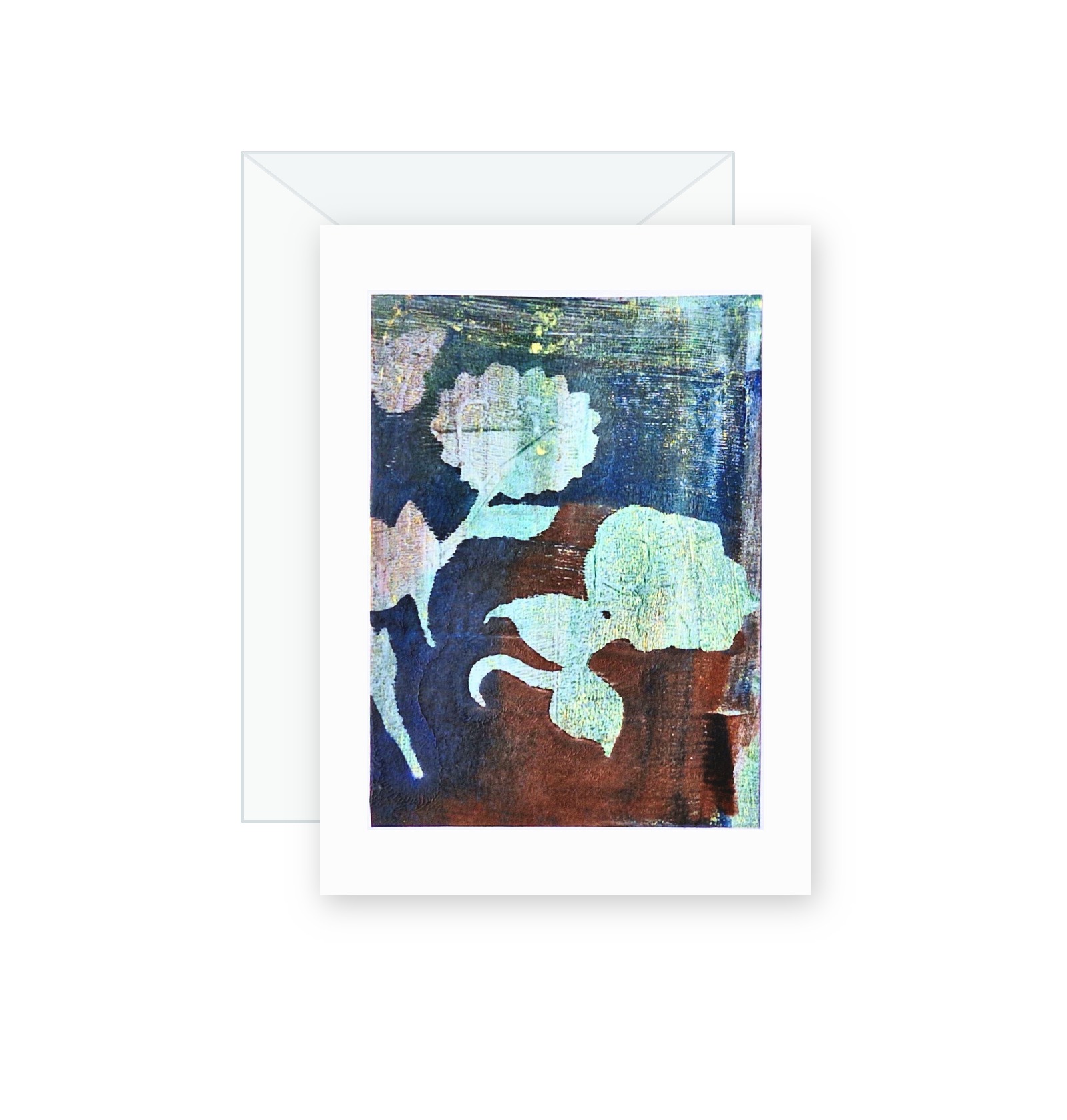 Midnight Garden handmade greeting card, original watercolor and acrylic painting on card paper
