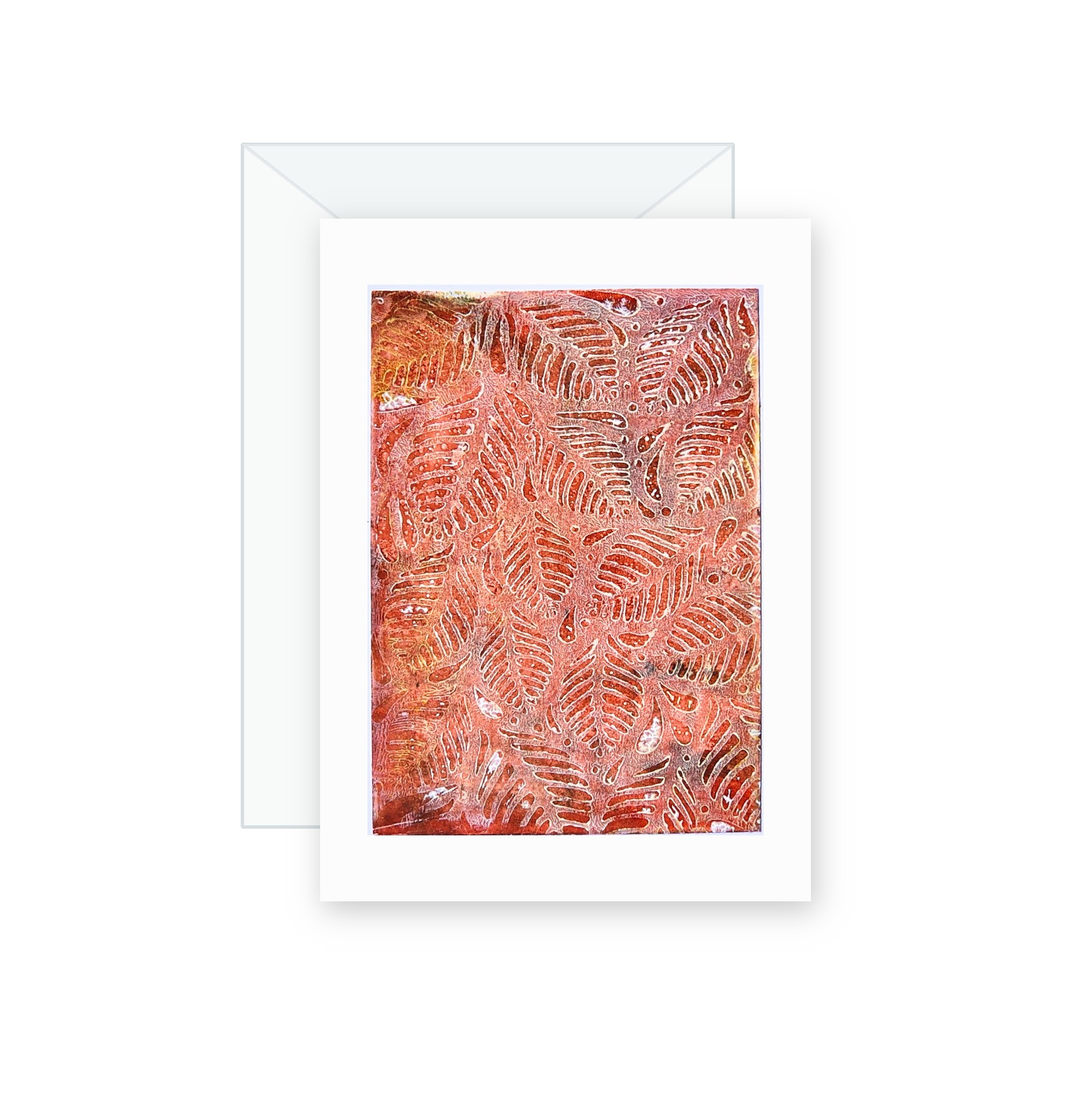 Copper Fern handmade greeting card, original watercolor and acrylic painting on card paper