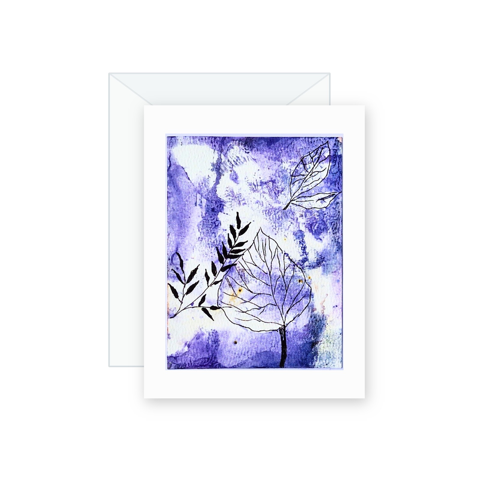 Ink Botanica handmade greeting card, original watercolor and acrylic painting on card paper