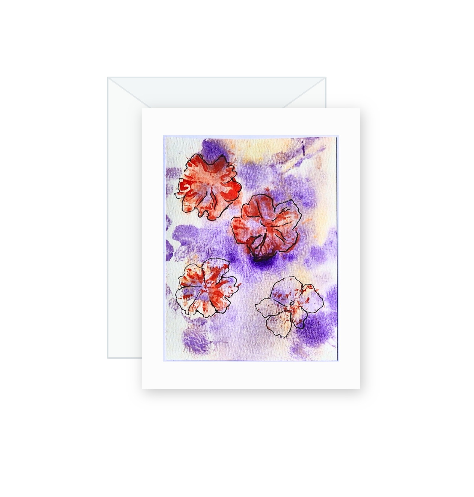 Blush Garden handmade greeting card, original watercolor and acrylic painting on card paper