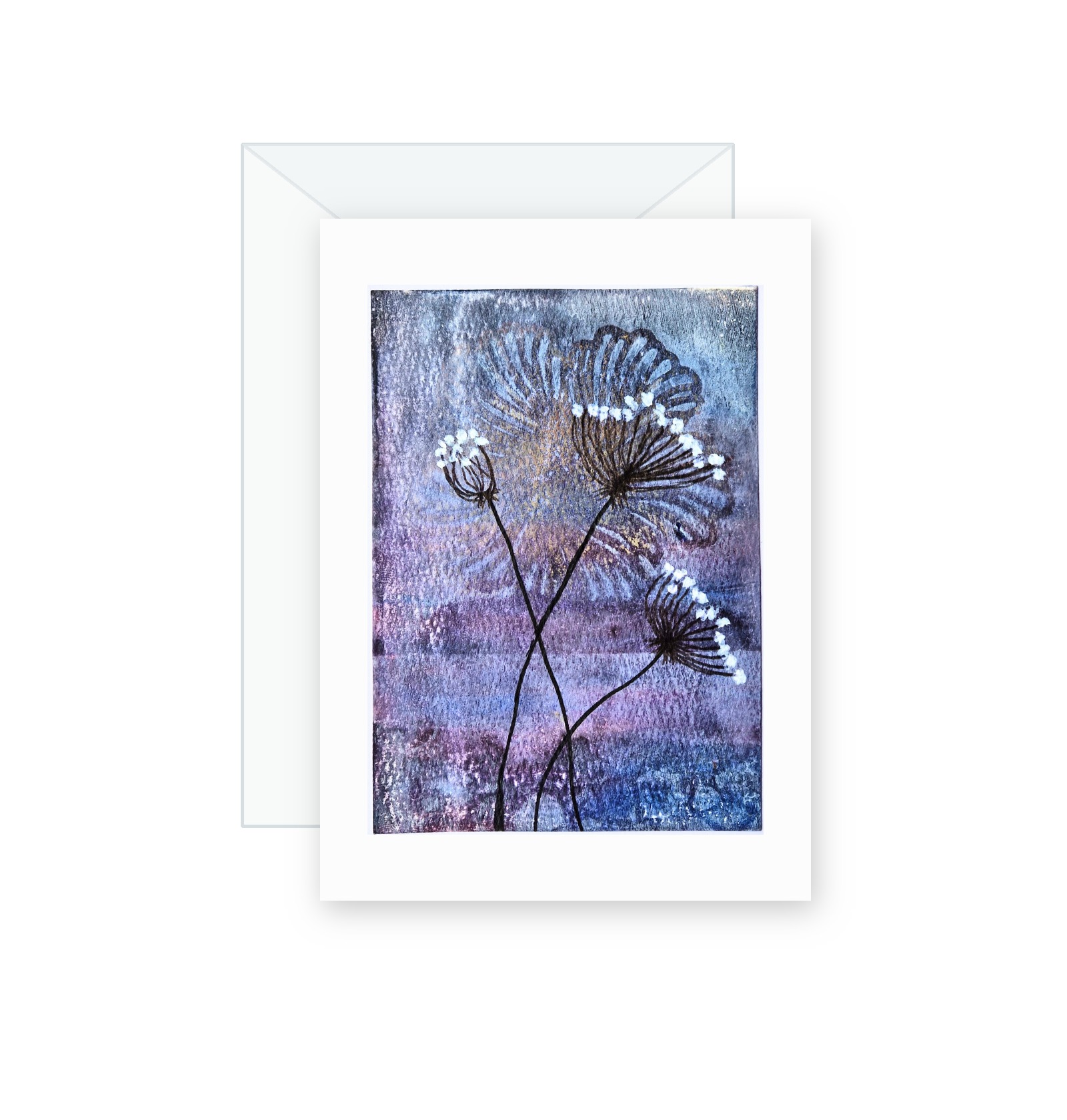Wildflower Dusk handmade greeting card, original watercolor and acrylic painting on card paper