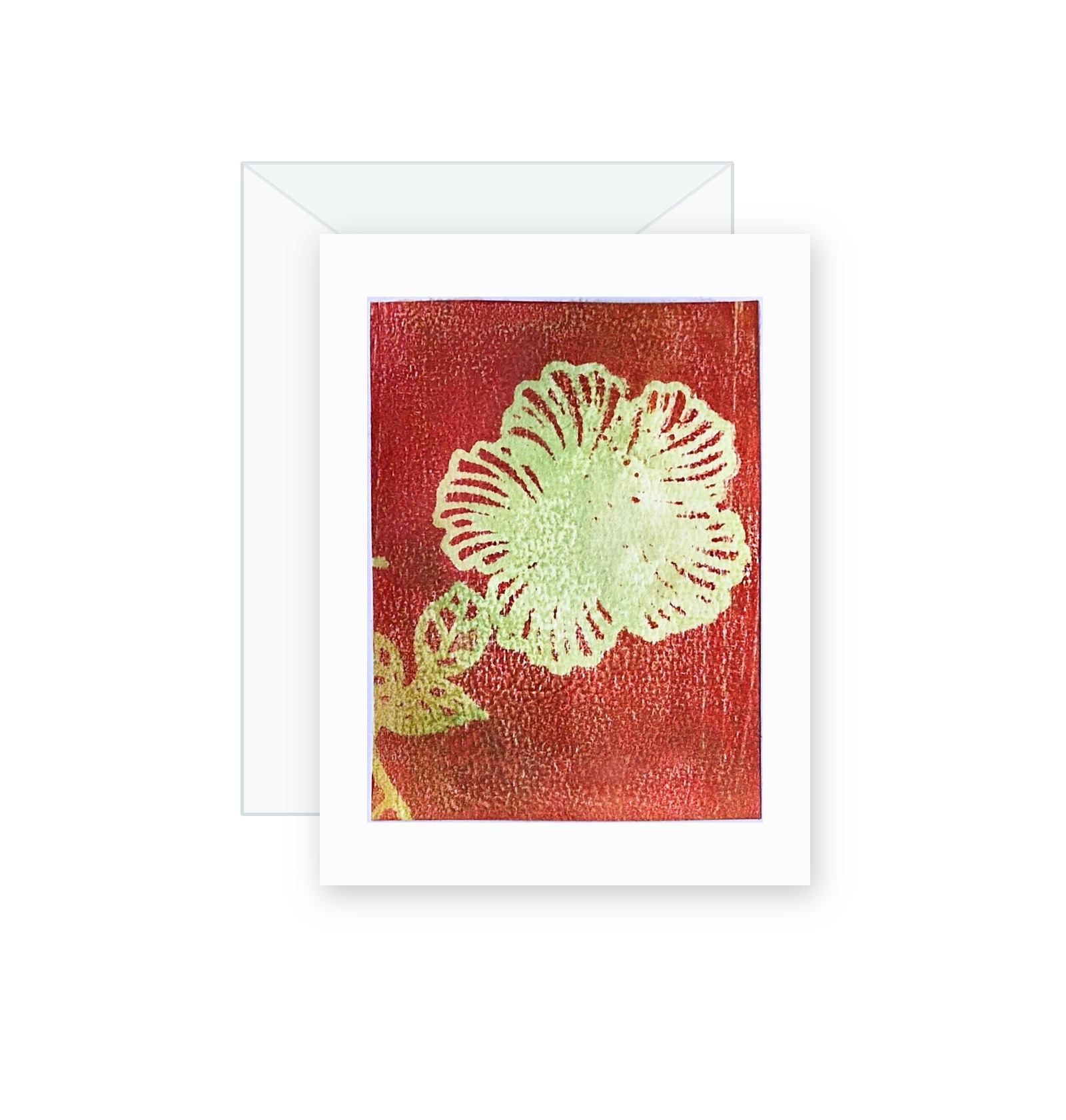 Crimson Bloom handmade greeting card, original watercolor and acrylic painting on card paper