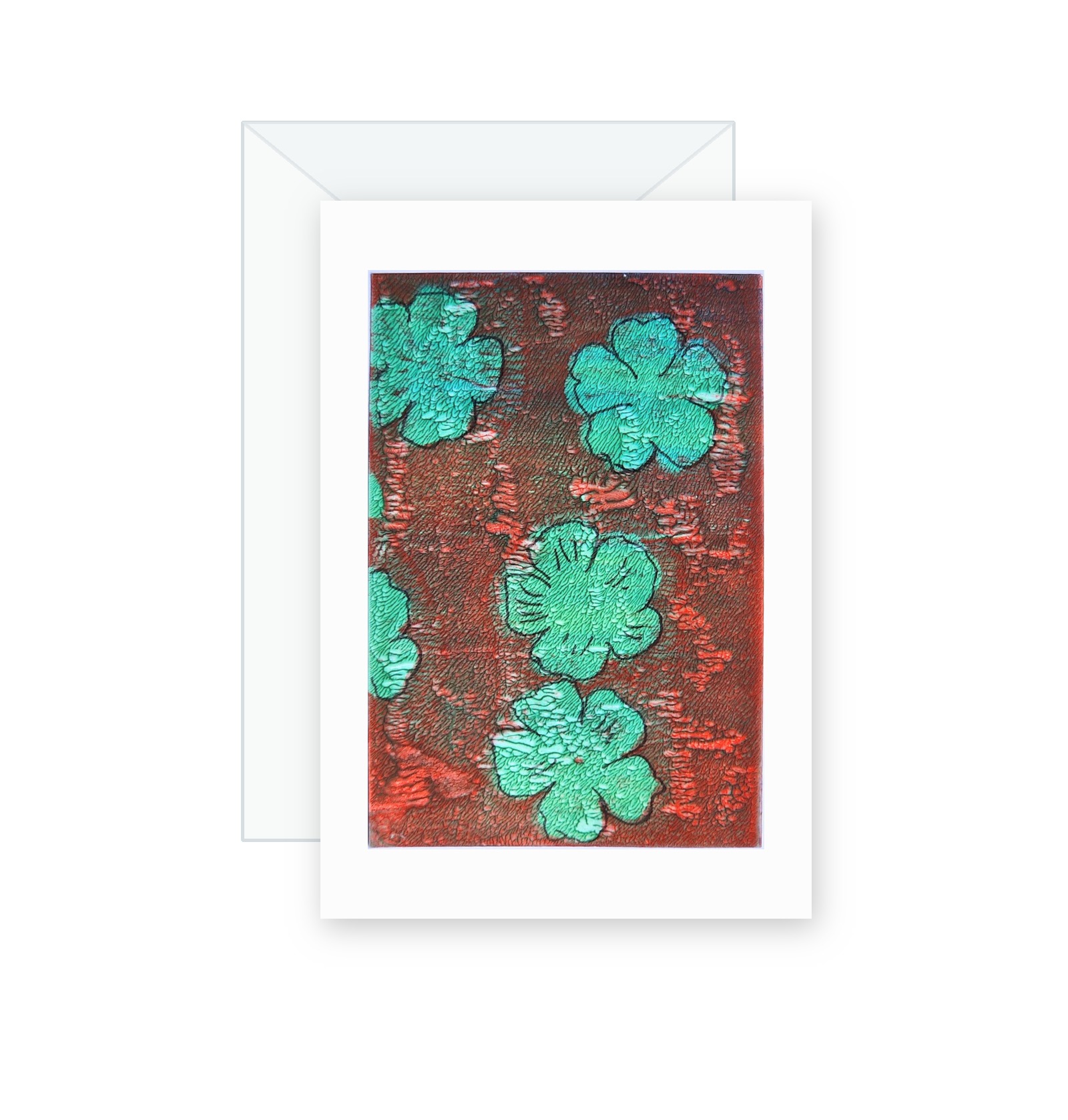 Ember Blossom handmade greeting card, original watercolor and acrylic painting on card paper