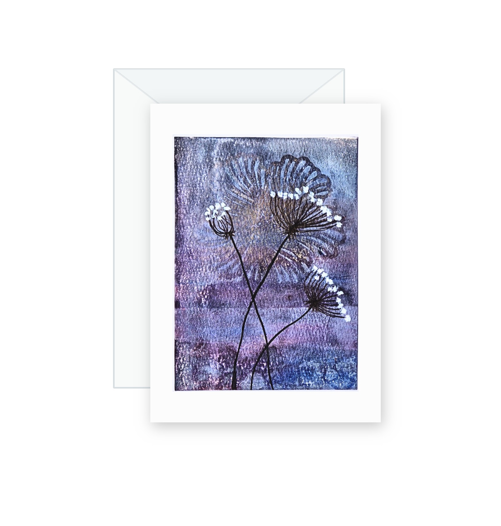 Purple wildflower handmade greeting card, original watercolor and acrylic painting